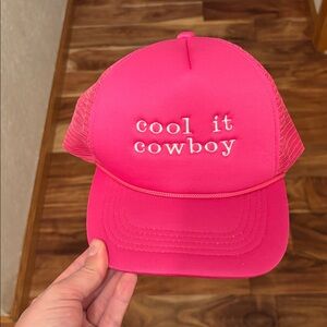 Pink Trucker Hat with 'Cool It Cowboy' Embroidery